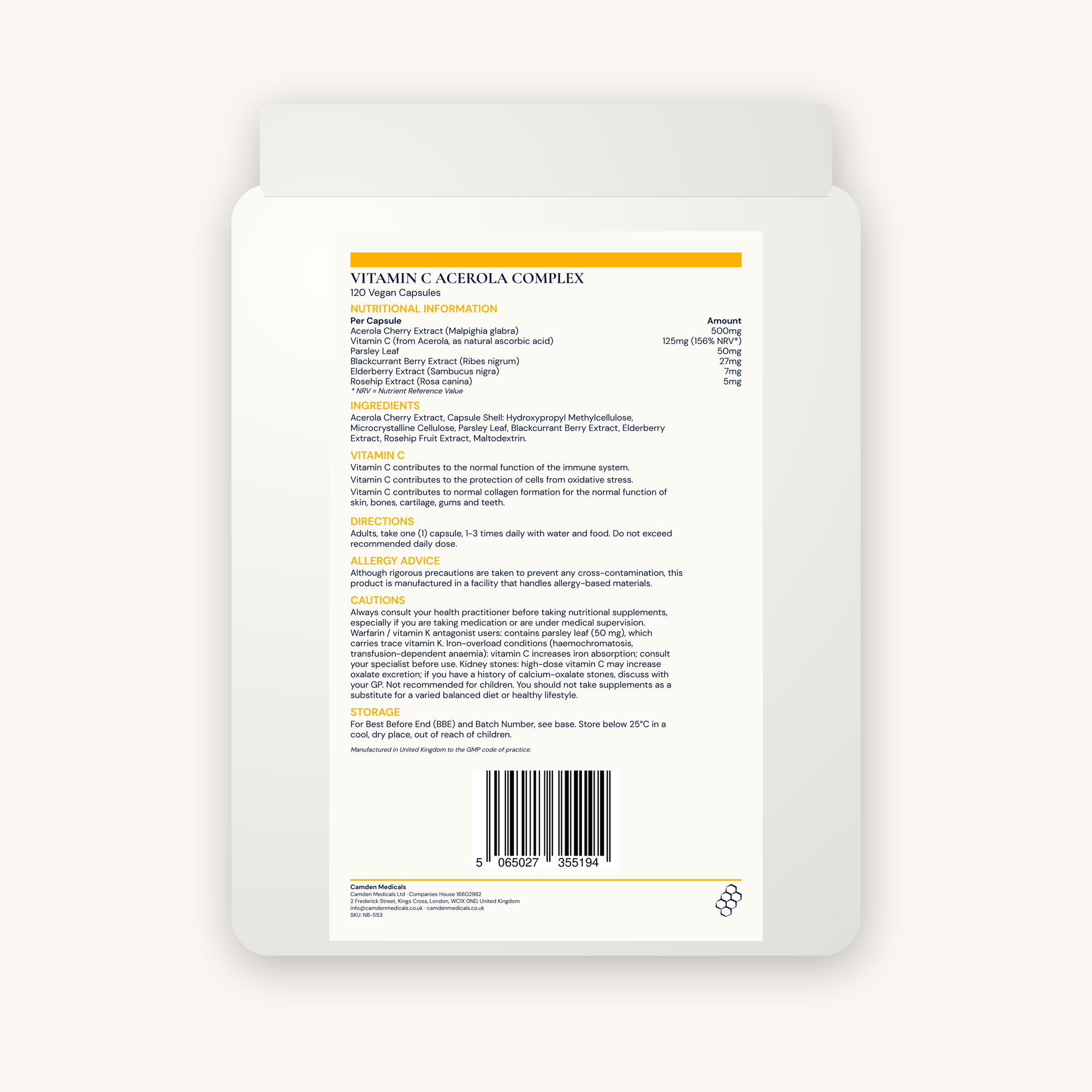 Purifera™ Vitamin C Acerola Immune Complex 120 Capsules - Image 2